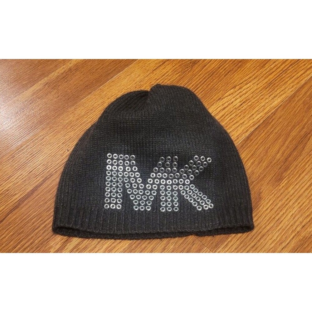 Michael Kors Gray Knit Beanie w/ Silver Studded “MK” Logo